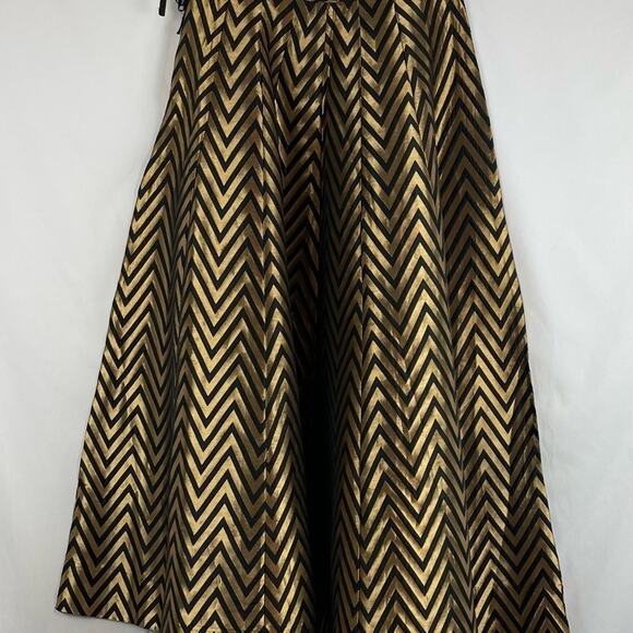 Gajra Gang Black W Metallic Bronze Chevron Event Party Maxi Skirt NWOT Size 8 - Picture 4 of 11